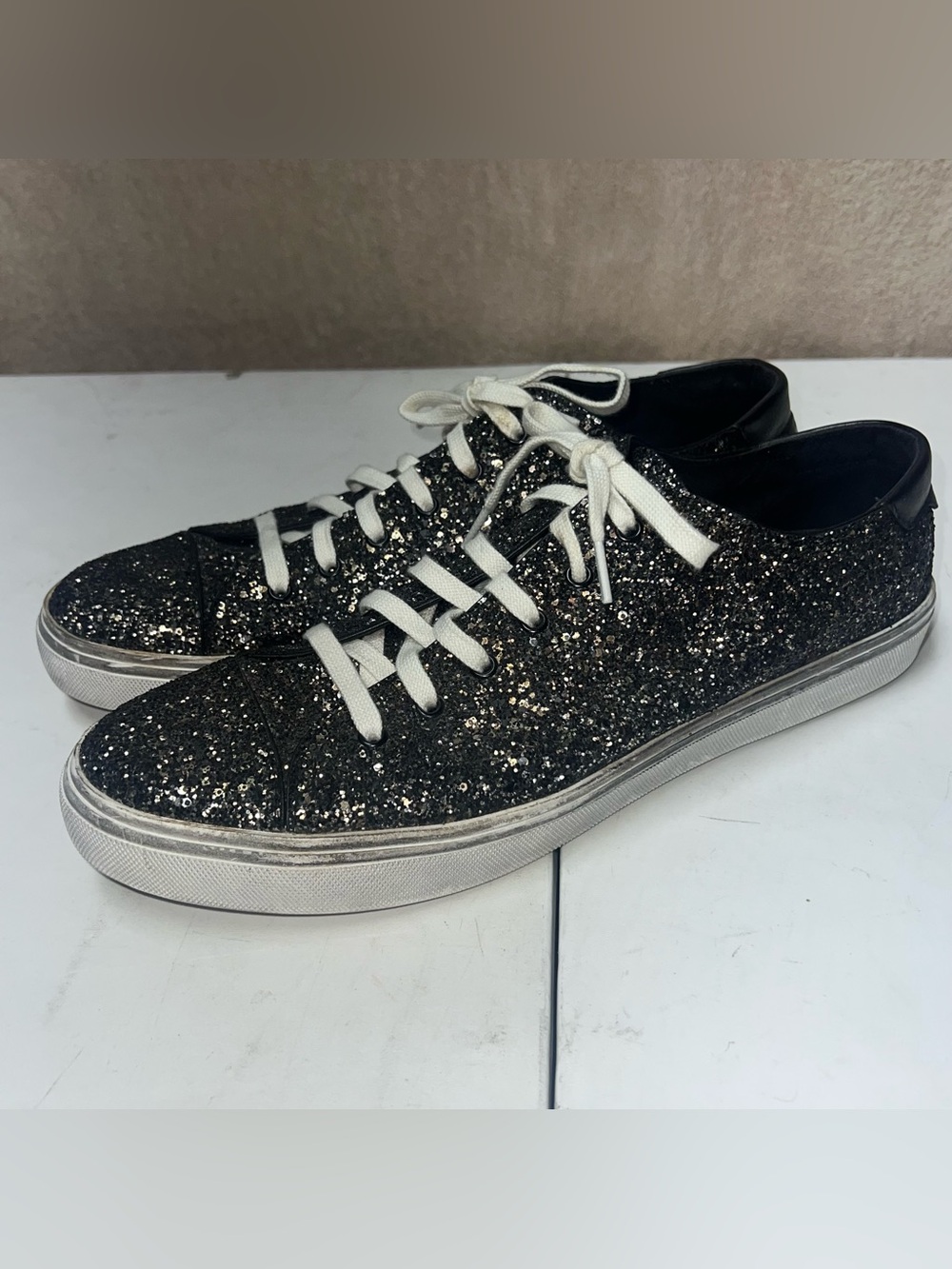 Yves Saint Laurent YSL Bedford Glitter Low Top Sneakers Mens EU 47 Black Gold